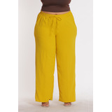 Calça Pantalona Plus Size Duna Preta Elastico Na Cintura