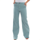 Calça Pantalona Wide Leg Feminina Sarja Color 100 Algodão