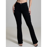 Calça Preta Feminina Flare Boot Cut Sawary Elastano Lycra