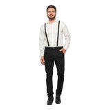 Calça Sarja C Suspensório Preto Elegante P Eventos Sociais