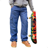 Calça Skate Jeans Masculina Cargo Bag