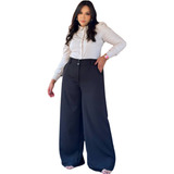 Calça Social Pantalona Cintura Alta Plus Size Alfaiataria