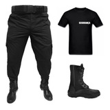 Calça Vigilante Camiseta Segurança Coturno Zíper Cinto