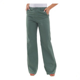 Calça Wide Leg Pantalona Feminina Sarja Cintura Alta Linda