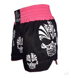 Calção Short Muay Thai Kickboxing Caveira Preto rosa