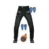 Calças De Motocicleta Jeans Para Andar De Moto Tecido De Lã Denim Espessado Elástico Design Retrátil Ergonômico  Color   BLACK E  Size   XS 