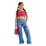 Calças Wide Leg Pantalona Larguinha Juvenil Infantil Stich