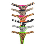 Calcinhas Fio Dental Kit 5 Tecido Onça Tanga Palas Sexy Neon
