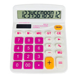 Calculadora Mesa Rosa E Branco Visor Grande 12 Dígitos C nfe