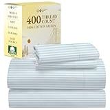 California Design Den Lençóis De Cama Listrados Tamanho King Conjunto De Lençóis De 4 Peças 100 Algodão Luxuoso 400 Fios Cetim Bolso Profundo King Lençóis Estampados Padrão Faixa De Capa 