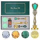CALIYO Kit De Selo De Cera Kit De Selo De Cera Selo De Cera Vintage Com Selo De Cera De Vedação Árvore Da Sorte Colher De Derretimento De Cera Anti Escaldante Contas De Vedação De Cera Com Caixa D