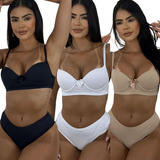 Calsinha Tanga Sutiã Reforçado Kit 3 Conjuntos Atacado