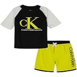Calvin Klein Conjunto De 2 Peças De Short De Natação Para Meninos Mola De Enxofre Preta 2 Anos