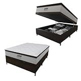 Cama Box Baú Casal Colchão Molas Pocket Ensacadas Tower 138x188x75cm Branco Marrom Gazin Suporta Até 120kg Por Pessoa