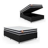 Cama Box Baú Casal Colchão Molas Qatar 138x188x63cm Branco Preto Suporta Até 200kg Por Pessoa