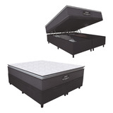 Cama Box Baú Casal Queen Colchão Molas Maximus Cinza preto