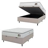 Cama Box Baú Colchão Casal Espuma D33 Vangogh Pillow Top 138x188x70cm Branco Bege Hellen Suporta Até 120kg Por Pessoa