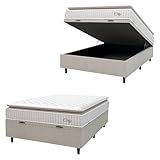 Cama Box Baú Colchão Casal Molas Ensacadas City Pillow Top 138x188x64cm Branco-Bege Hellen - Suporta Até 110kg Por Pessoa