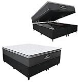 Cama Box Baú King Gazin Colchão Molas Ensacadas Com Pillow Top Tower 193x203x75cm Suporta Até 120kg Por Pessoa Cinza Preto 