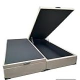 Cama Box Baú Queen Bipartido Blindado Suede Bege Com Pistão A Gás