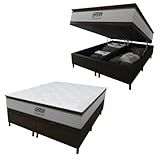 Cama Box Baú Queen Colchão Molas Pocket Ensacadas Tower 158x198x75cm Branco Marrom Gazin Suporta Até 120kg Por Pessoa