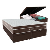 Cama + Box Baú Queen Marrom Colchão New Aspen Comfort Prime