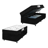 Cama Box Baú Solteiro Colchão D33 One Face Suede Preto