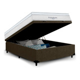 Cama Box Baú Suede Marrom Colchão Freedom Ortobom Casal