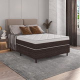 Cama Box Casal Marrom E Colchão Casal Molas Ensacadas Individualmente 138x188x62 Euro Pillow Karina Umaflex