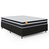Cama Box Casal Queen Colchão Molas Qatar 158x198x60cm Branco Preto Suporta Até 200 Kg Por Pessoa