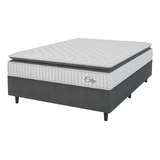 Cama Box Colchão Casal Molas Ensacadas City Pillow Top 138x188x61cm Branco E Cinza Hellen