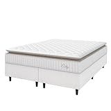 Cama Box Colchão Casal Queen Molas Ensacadas City Pillow Top 158x198x61cm Linho Branco Bege Hellen Suporta Até 110kg Por Pessoa