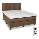 Cama Box E Colchão Magnético Massageador Bio Queen Cabeceira Cor Marrom