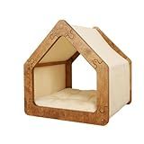 Cama Caminha Para Pet Cachorro E Gato Tamanho Grande Em Madeira E Tecido- Luma Pet- Design Casinha- Com Almofada Macia- Bege E Marrom