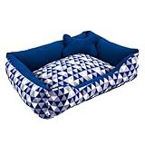 Cama Caminha Pet Para Cachorro Ou Gato Médio 60cm X 47cm Lavável Com Fundo Impermeável - Ossinho -Geométrico Marinho-