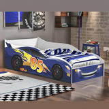 Cama Infantil Carro Solteiro 188x88 Menino Carrinho Mcqueen Azul Com Colchão Gabrielli Móveis