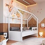 Cama Infantil Montessoriana Casinha Menino Menina Solteiro 196cm Com Proteção Lateral Branca