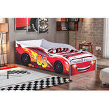 Cama Infantil Montessoriana Mini Carro Sem Colchão Quarto Menino Vermelho Com Proteção Lateral