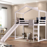 Cama Infantil Prime Alta Ii Com Escorregador E Telhado Wt