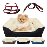 Cama Luxo Sherpa Cachorro Gato Pequena E Coleira Anti Puxão