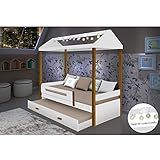 CAMA MONTESSORIANA INFANTIL SARA SOLTEIRO C LED E CAMA AUXILIAR BRANCO AMÊNDOA