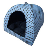 Cama Pet 2x1 Casinha Cabana Toca Iglu Cães Gato Almofada G Luma Baby Cor Poá Azul