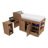 Cama Solteiro Com Escrivaninha Multimóveis Vcr35067 Cor Amêndoa