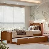 Cama Solteiro De Madeira Maciça E Mdf Com Cama Auxiliar Woodstore Castanho 