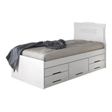 Cama Solteiro Julia C cômoda 5 Gavetas Branco Brilho