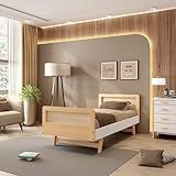 Cama Solteiro Lift Em Madeira Maciça Com Rattan Casatema Branco Natural