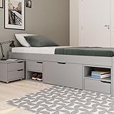 Cama Solteiro Madeira Maciça Com 3 Gavetas E 1 Mesa De Cabeceira Charme Cool Grey