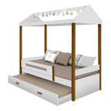 Cama Solteiro Montessoriana Com Led E Cama Auxiliar Sara