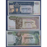 Cambodia Belo Lote Com 3 Cédulas Grandes Diferentes 