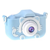 Camera Digital Infantil Gatinho Fotos Jogos Alça Anti Queda Cor Azul